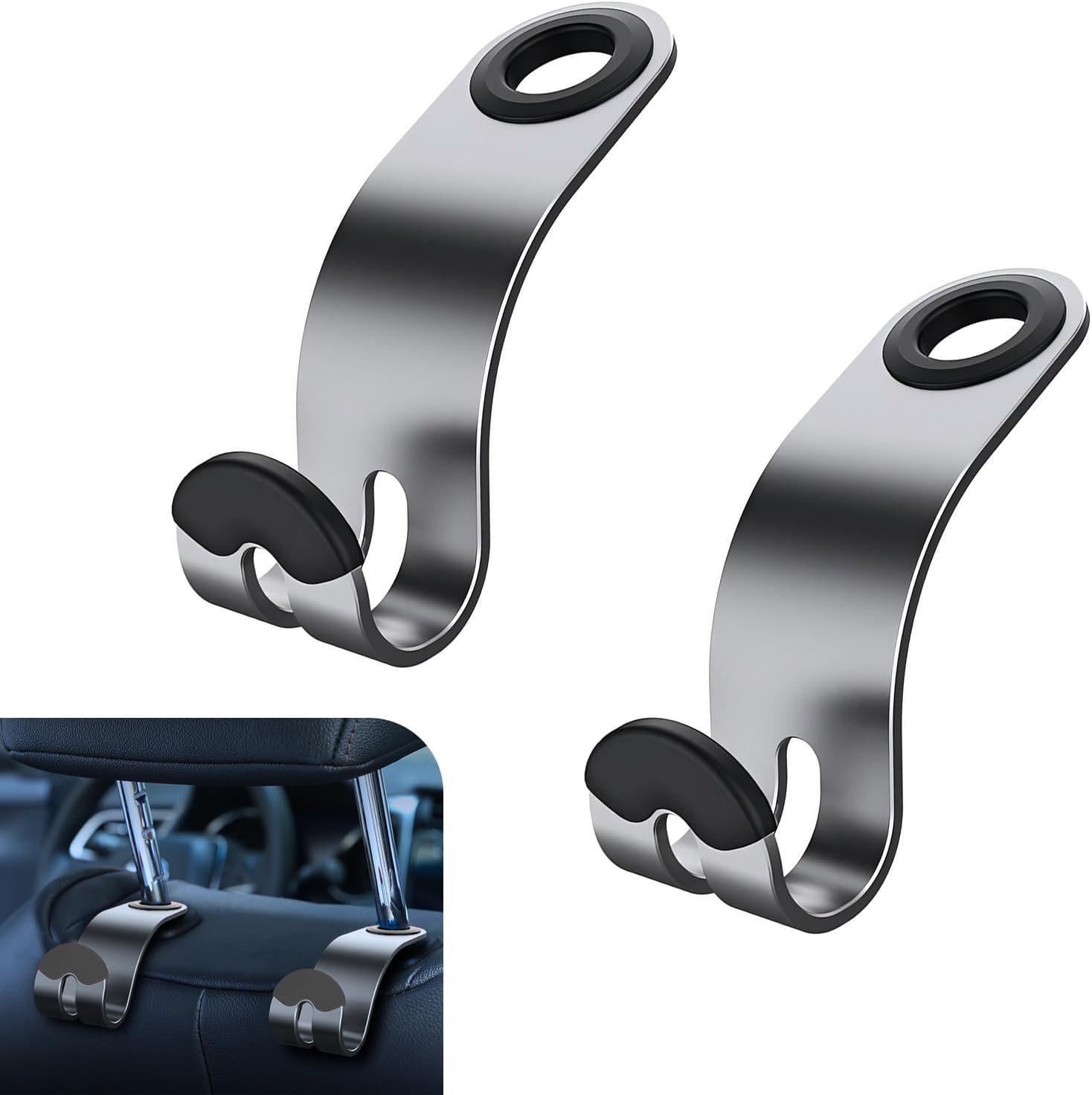 2PCS Car Headrest Hooks, High Load Capacity Heavy-Duty Metal Car Seat Hooks, Hidden Design Headrest Hanger for Handbag Bag Hardhat, Universal for Most Vehicles