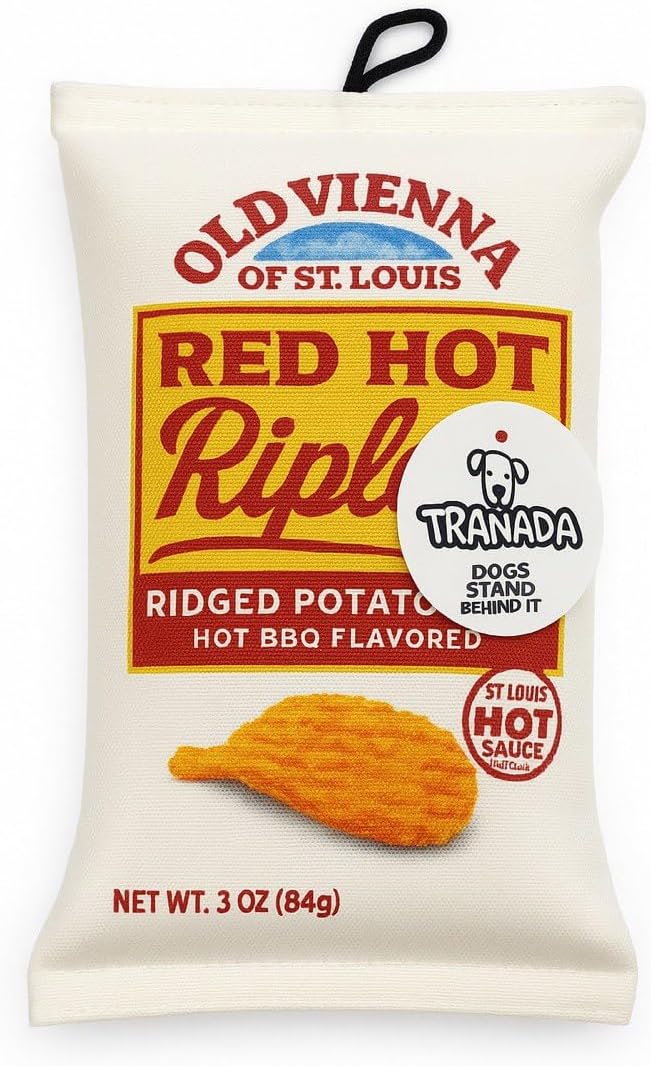 Red Hot Riplets Dog Toy, Plush Squeaky Chip Bag for Dogs, Durable Funny Pet Toy, Novelty St. Louis Gift for Dog Lovers, Limited Edition Collectible