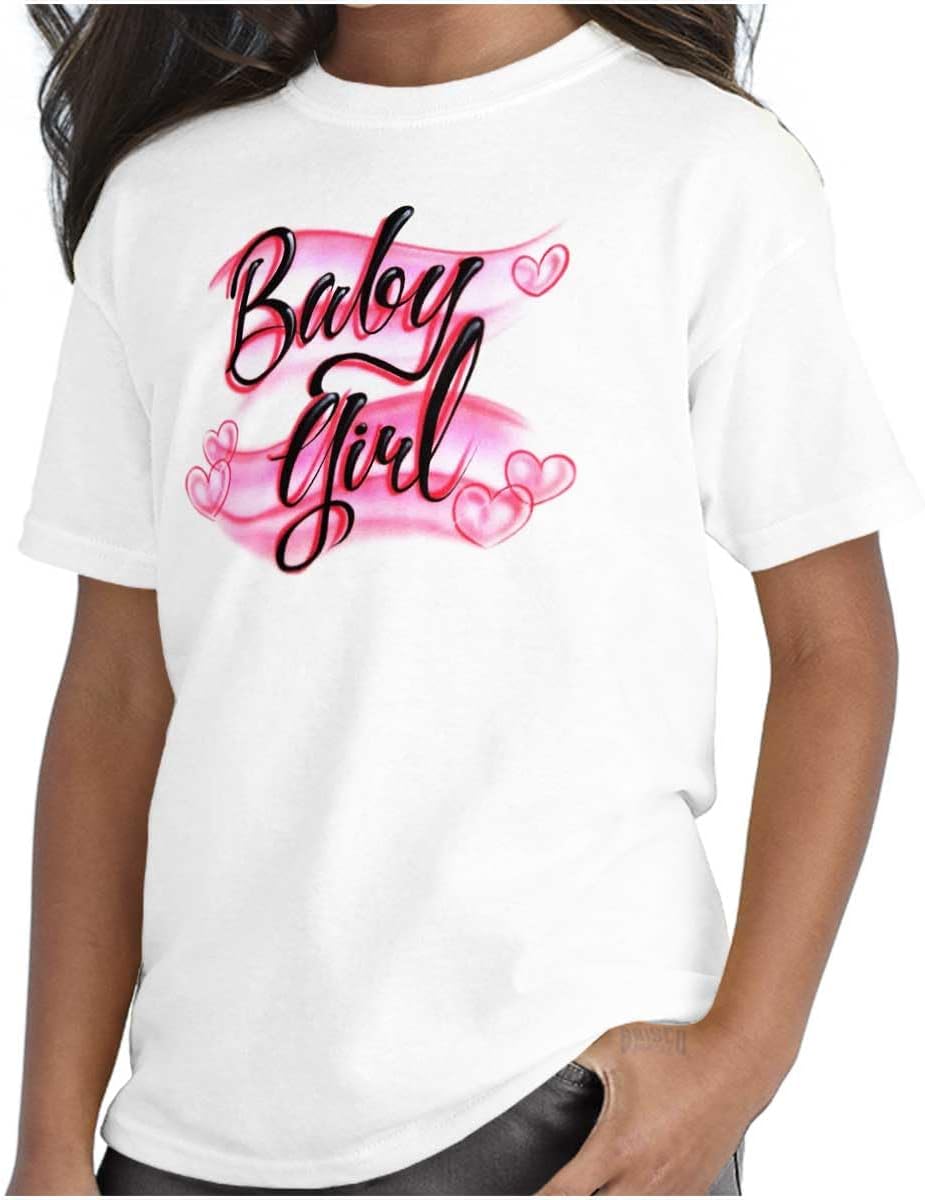 Airbrushed Baby Girl Hearts Love Girls Kids T Shirt Tees