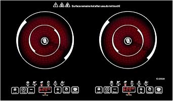 24 Inch 2 Burner Electric Cooktop, 110V Portable Ceramic Electric Stove, 2200W Adjustable Countertop Electric Hot Plate, Dual Burner Electric Cooker for Home Cooking2 Burner Countertop round