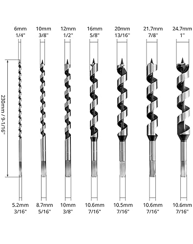 Miniatura 2 de QWORK Juego de 7 brocas de taladro de 9 pulgadas, juego de brocas de acero de aleación endurecida, broca de taladro para barcos que crea un agujero