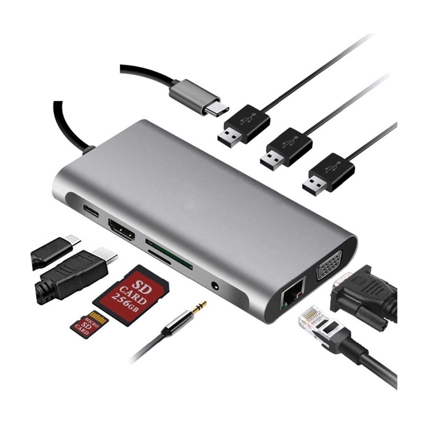 11 w 1 USB 3.0 C HUB typu C Adapter do 4K HDMI-kompatybilny VGA(11 in 1 hub)