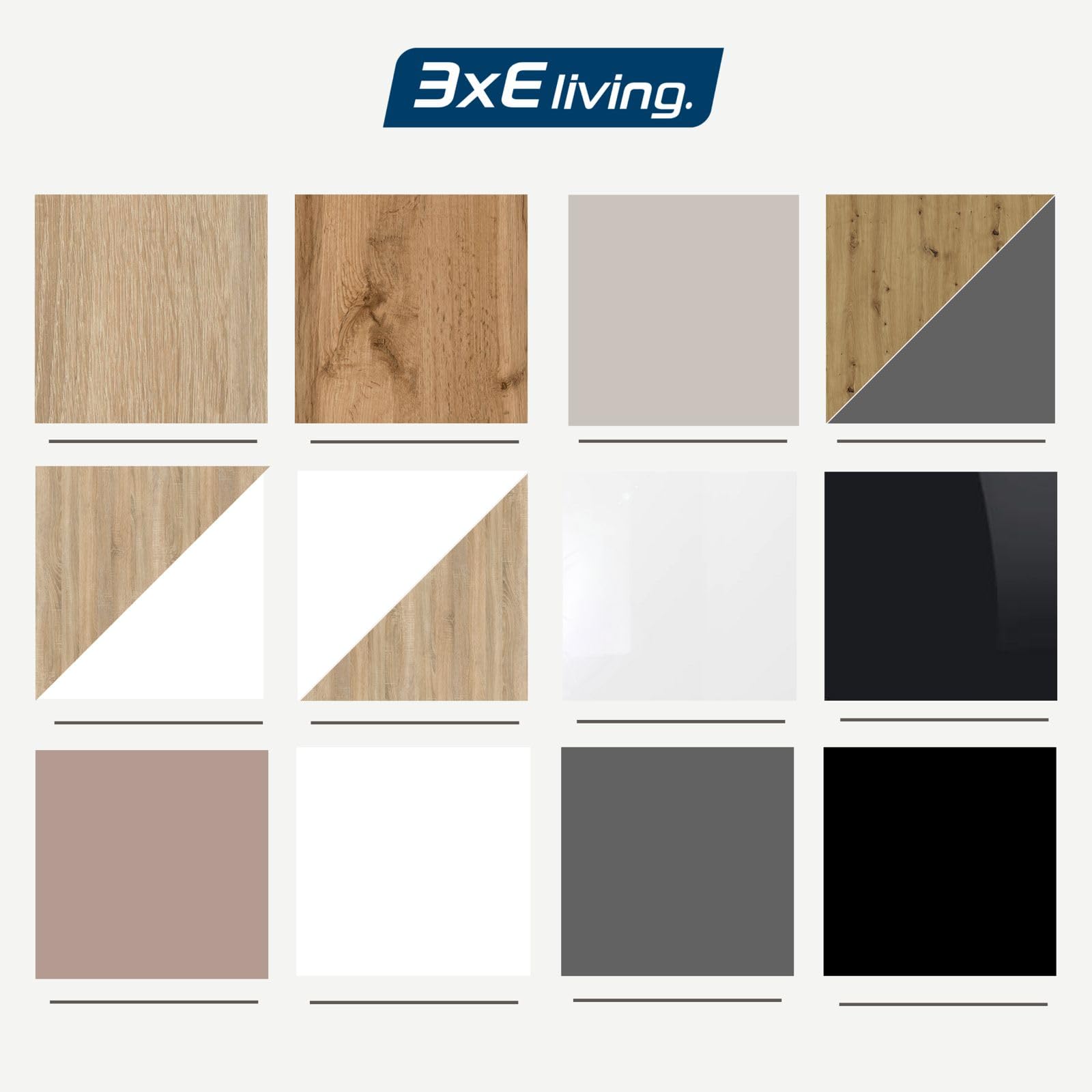 3E 3xE living.com Cassettiera, credenza con 8 cassetti, Nero e Rovere Wotan, D: 120 x 101 x 39 cm