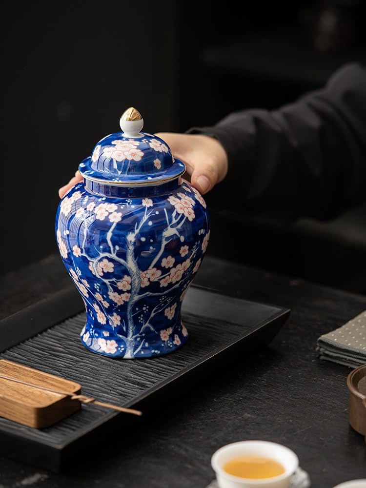 LYGSWDB Słoik na cukier Retro chiński słój na herbatę ceramiczny szczelnie zamknię słoik domowy niebiesko-biały wazon skórka mandarynki Pu'er czarna herbata przebudzenie dzbanek na herbatę