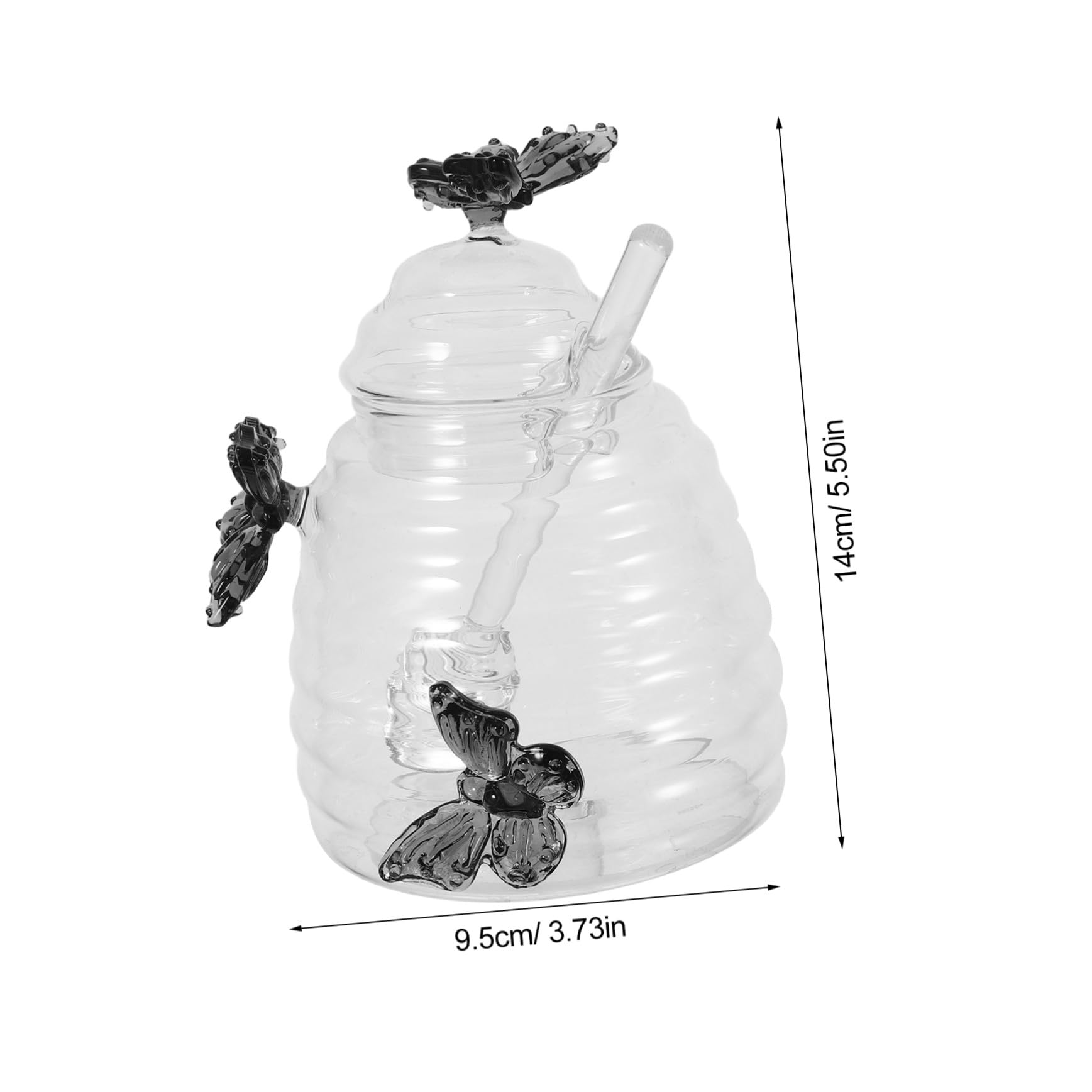 NUOBESTY Kreatives Transparentes Honigglas aus Glas mit 500 Ml Fassungsvermögen Schmetterlingsmotiv Deckel und Rührstab für Küche als Dekorativer Honigspender