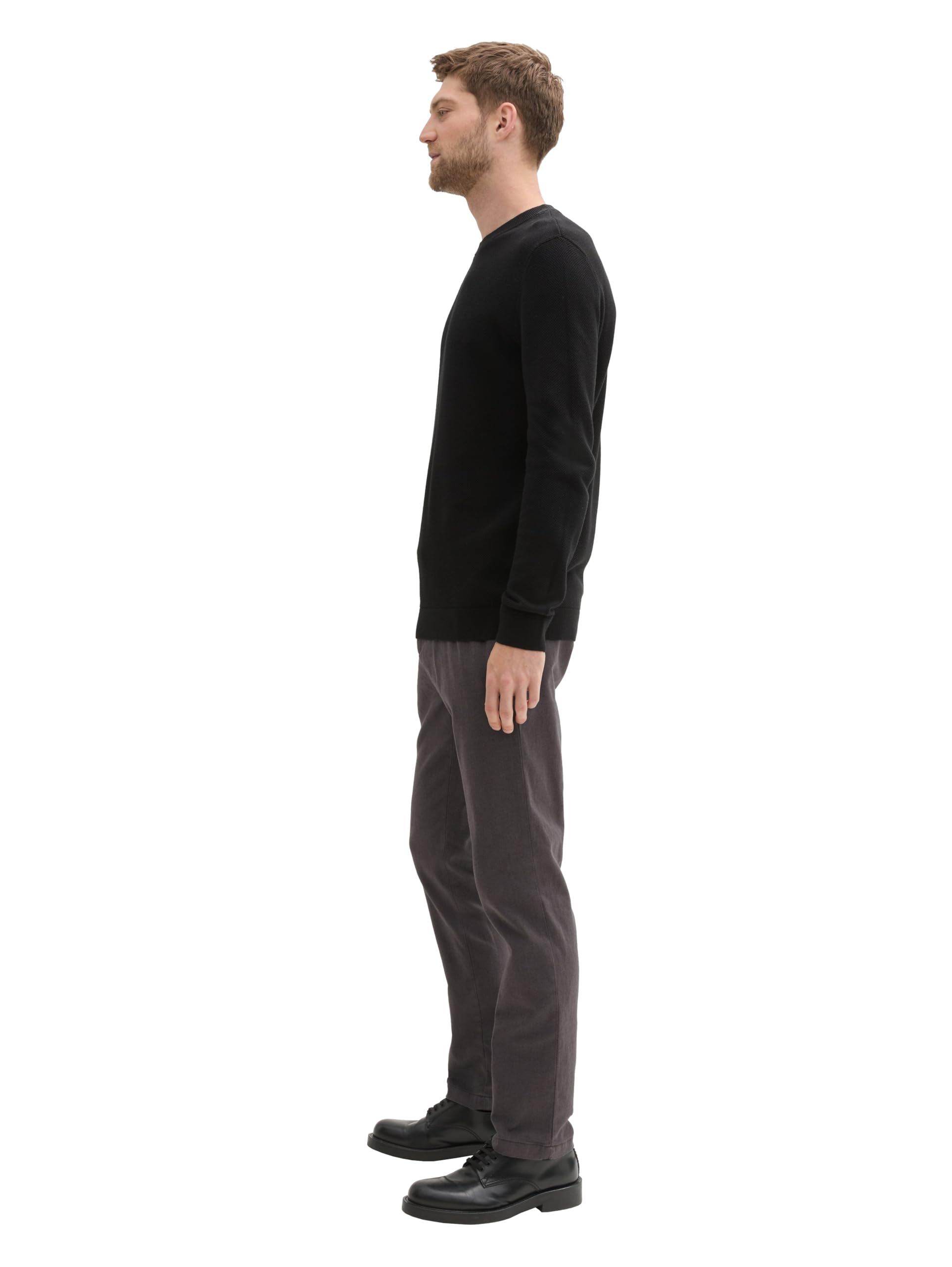 TOM TAILOR Herren Slim Fit Chino Hose aus Stretch Piqué mit Gürtel, 36160 - Grey Black Zig Zag Structure, 36/34 – Ansicht 2