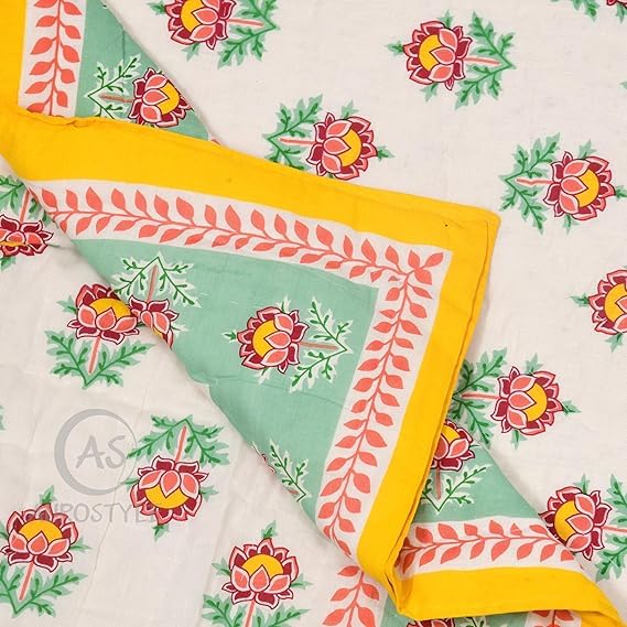 Image of EMIOUR 400 TC Pure Cotton Soft Jaipuri AC Quilt /Razai /Rajai Floral Print,Jaipuri razai Double Bed for Winter Printed (Multicolor, Double Bed, 90 x 105 inch) (Design 3, Double Bed)