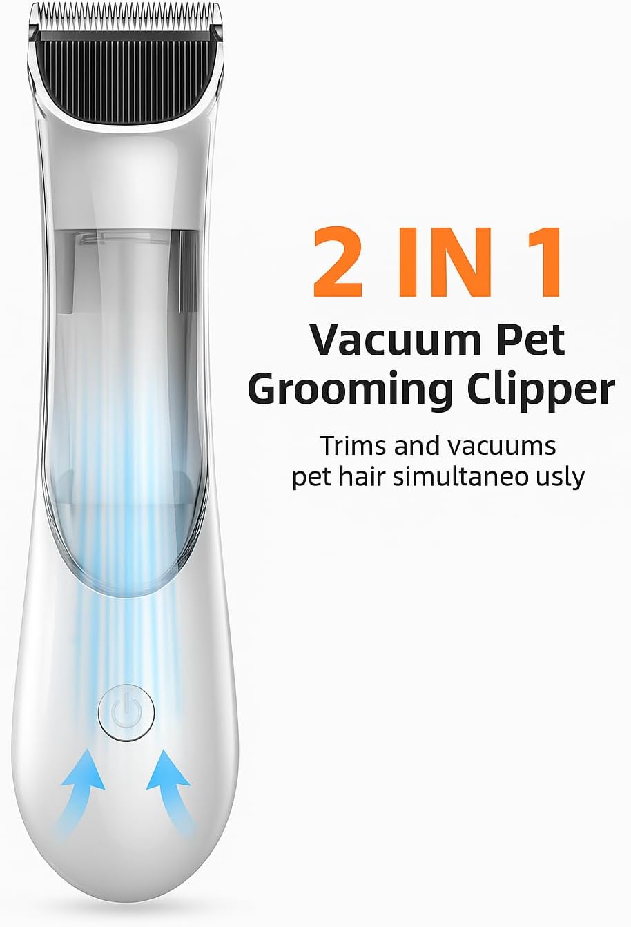 2-in-1 Grooming Clipper with Vacuum | 60-Min Battery & LED Indicator, USB Rechargeable, Low-Noise Motor, Safe Ceramic Blade for Dogs & Cats Hair Trimmer Shaver with Comb Shedding (Hair Trim)