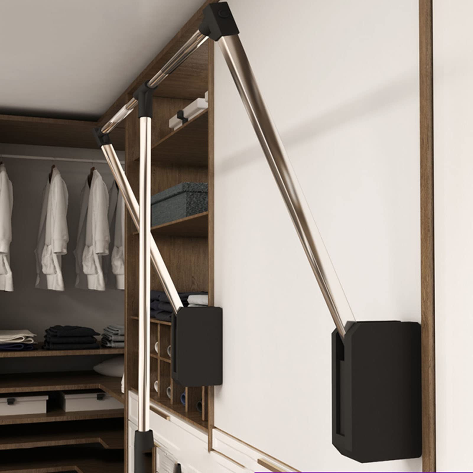 CHUOZI Pull-Down Closet Rod System, Aluminum, Black, 89-121cm, Wall Mount, 45lbs Capacity