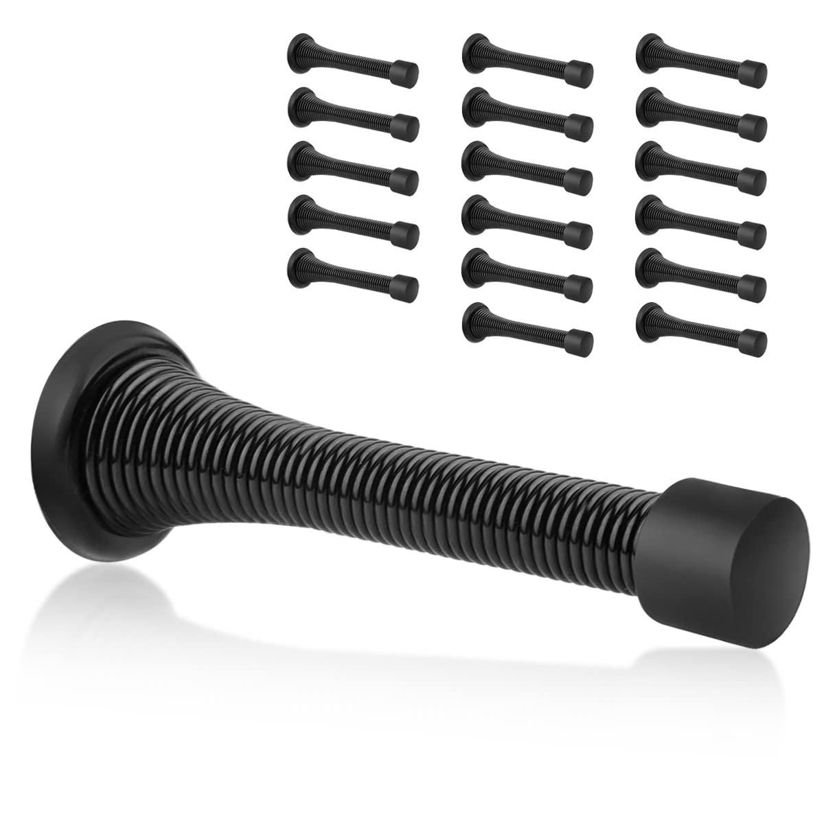 KOVOSCH 18 Pack Spring Door Stopper Black- 3-1/4" Flexible Spring Door Stops with Black Rubber Bumper Tips — image 1