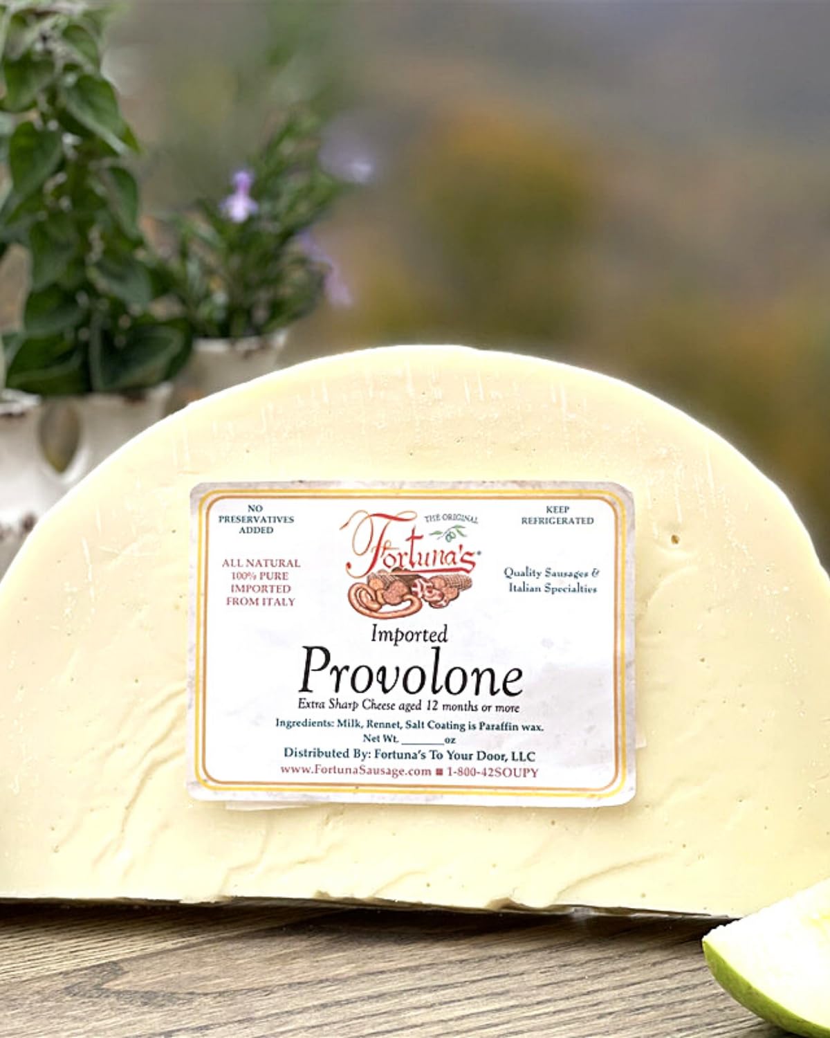 Fortuna's Provolone Piccante - Sharp & Imported from Italy - Aged to Perfection for Over a Year - Semi-Firm Texture - 1 lb Wedge. Wax rind. Enjoy a