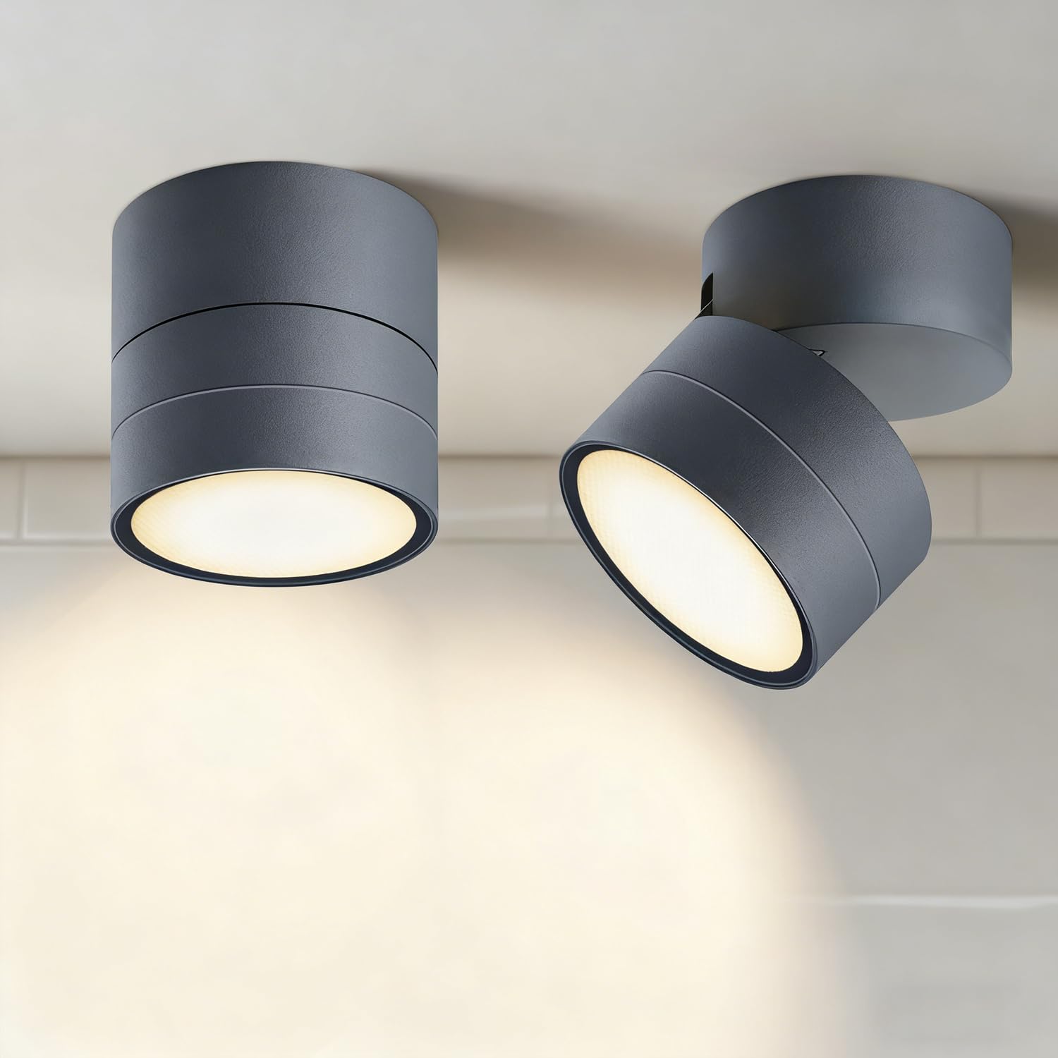 EBION GX53 Ceiling Lights,90° Swivel Ceiling Spotlights 2 Pack,IP54 Waterproof Aluminium Surface-Mounted Downlights for Ceiling,Suitable for Living Room,Bedroom,Bathroom,Hallway,Balcony,Anthracite