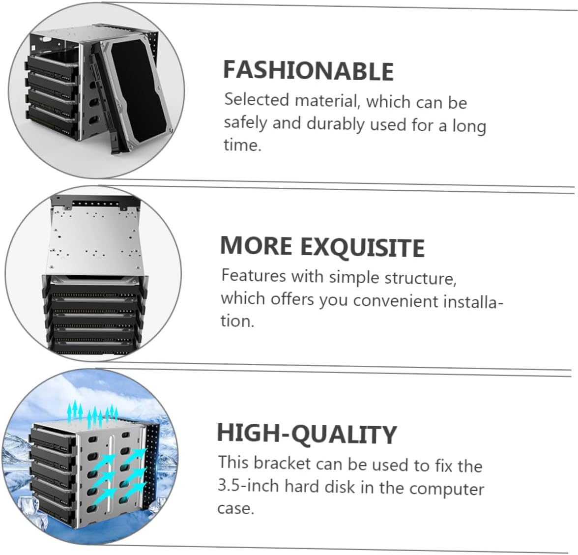 Cabilock 5-inch Hard Drive Cage with Fan, 5-Bay HDD Mounting Bracket for Desktop Pc, Multi-Layer Hard Disk Rack Compatible with 5.25-inch Drive Bay for Computer Storage Expansion