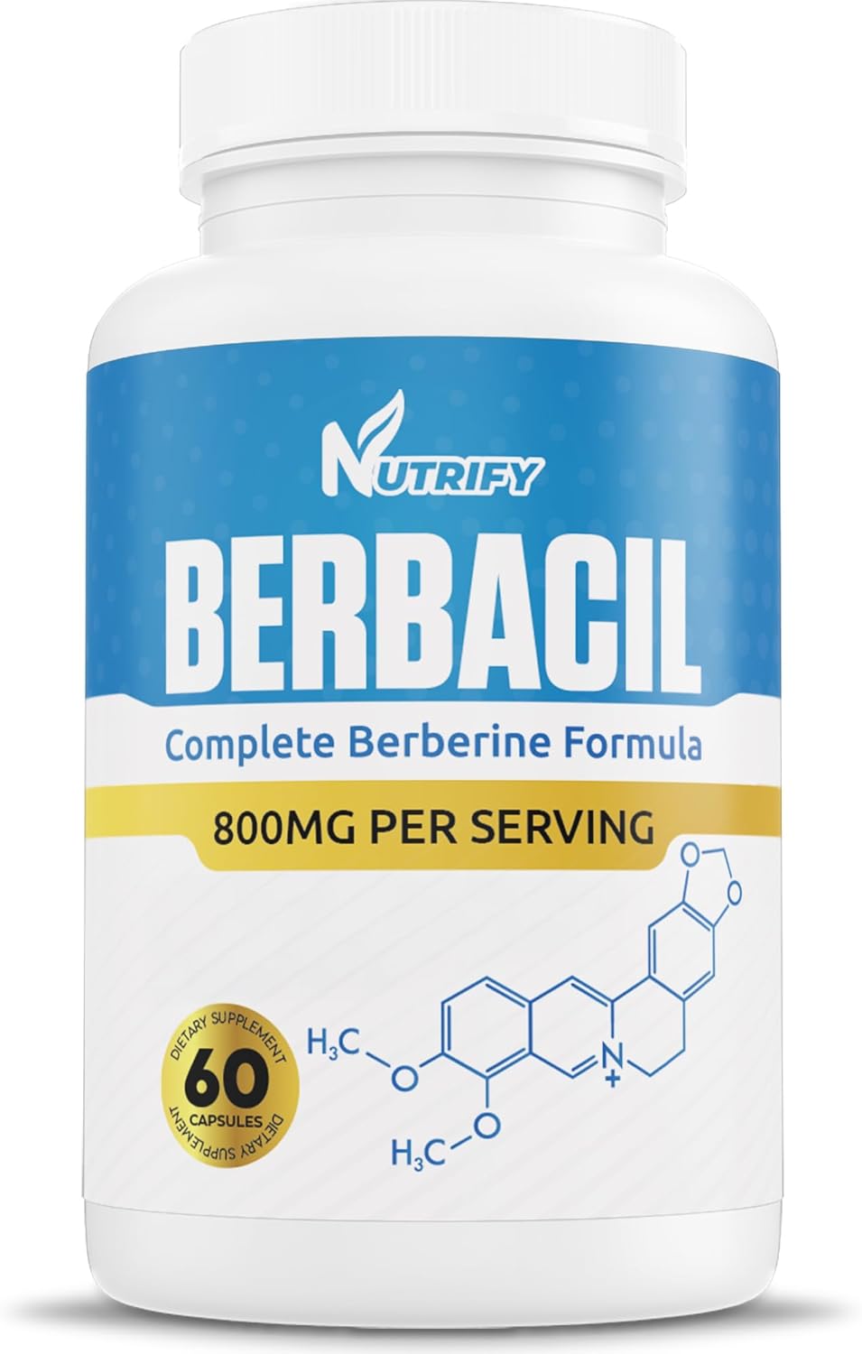 Berbacil Berberine Supplement with Complete Berberine Formula, 60 Gluten-Free Capsules for Men & Women 800mg