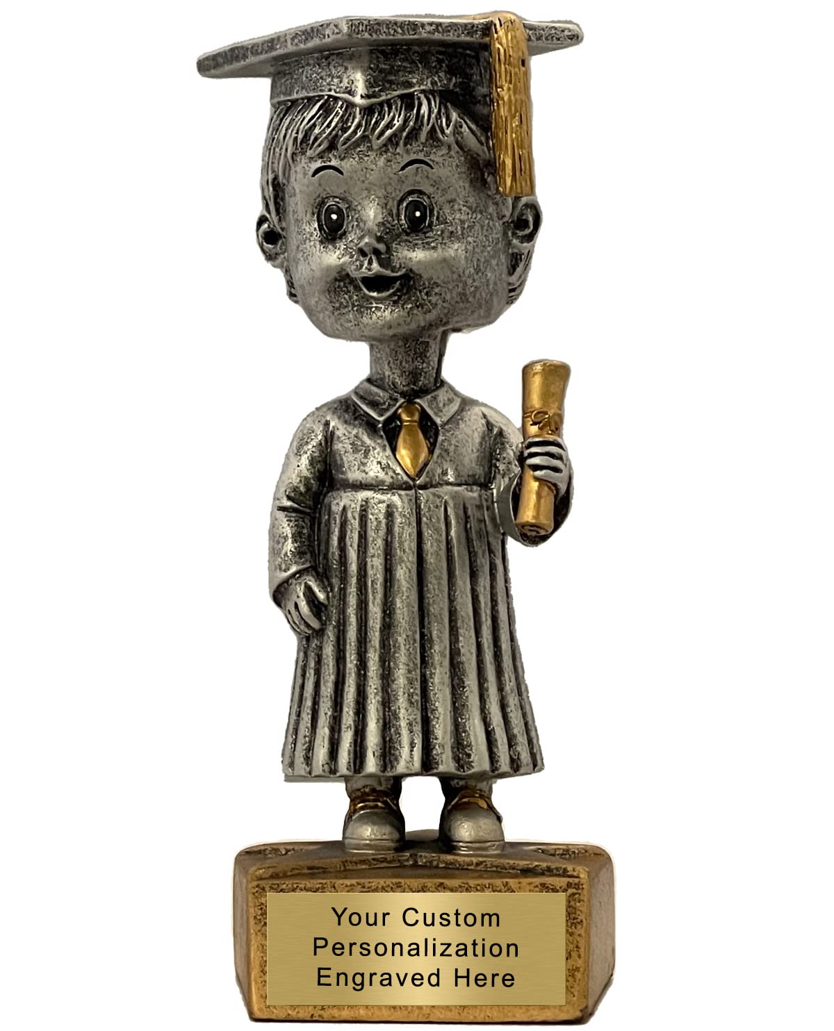 K2AWARDS Boys Graduation Bobblehead Award - 6 inch Boys Graduation Award with Custom Engraved Plate