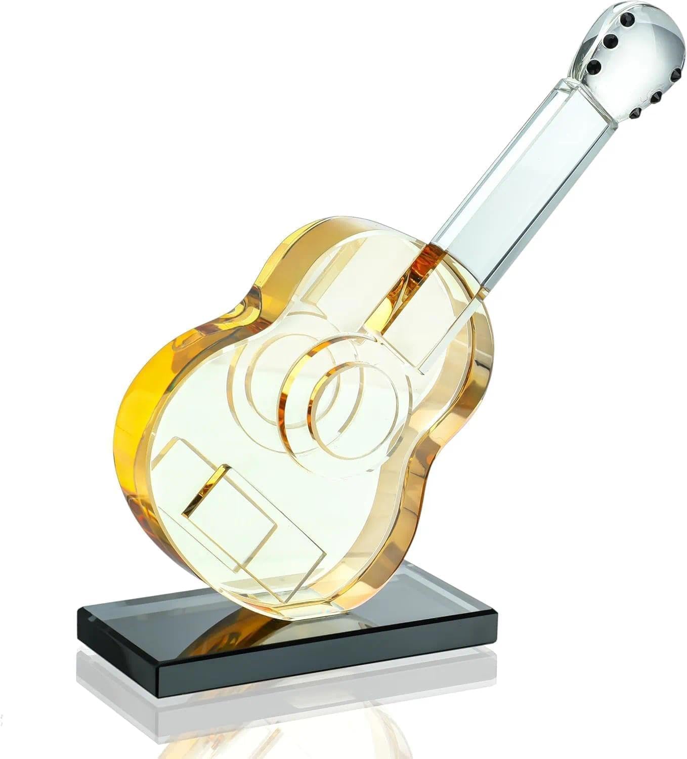 6'' Crystal Guitar Figurines Collectibles, Glass Art Musical Sculpture