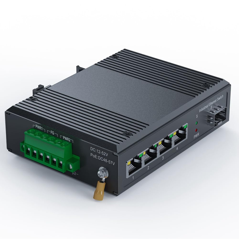 Modulo Ricetrasmettitore Interruttore Ethernet Industriale PoE Gigabit Rail Din 5 porte, Interruttore 4 porte con SFP 10/100/1000Mbps IP40 Uscita 48V Non Gestita