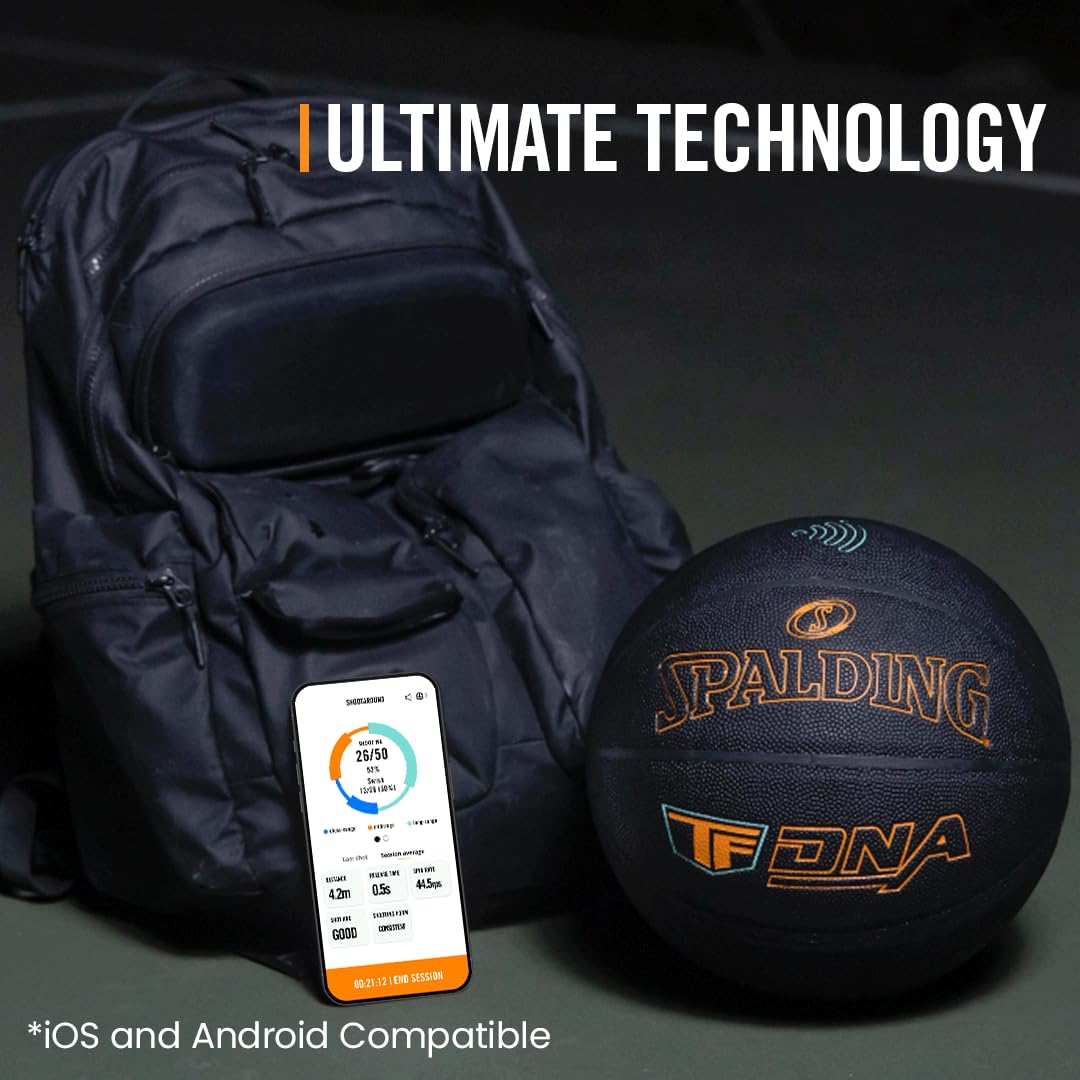 Spalding TF DNA Smart Basketball + 1 Yr App Subscription Bundle I iOS and Android Compatible I All Surface Material