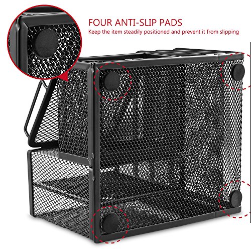 Plemo Mesh Desk Organizer Office Supplies Caddy with 6 Compartments: Drawer, Pen Holder, Memo Holder & File Holder, 6.42" x 4.13" x 5.71" - Thumbnail 4