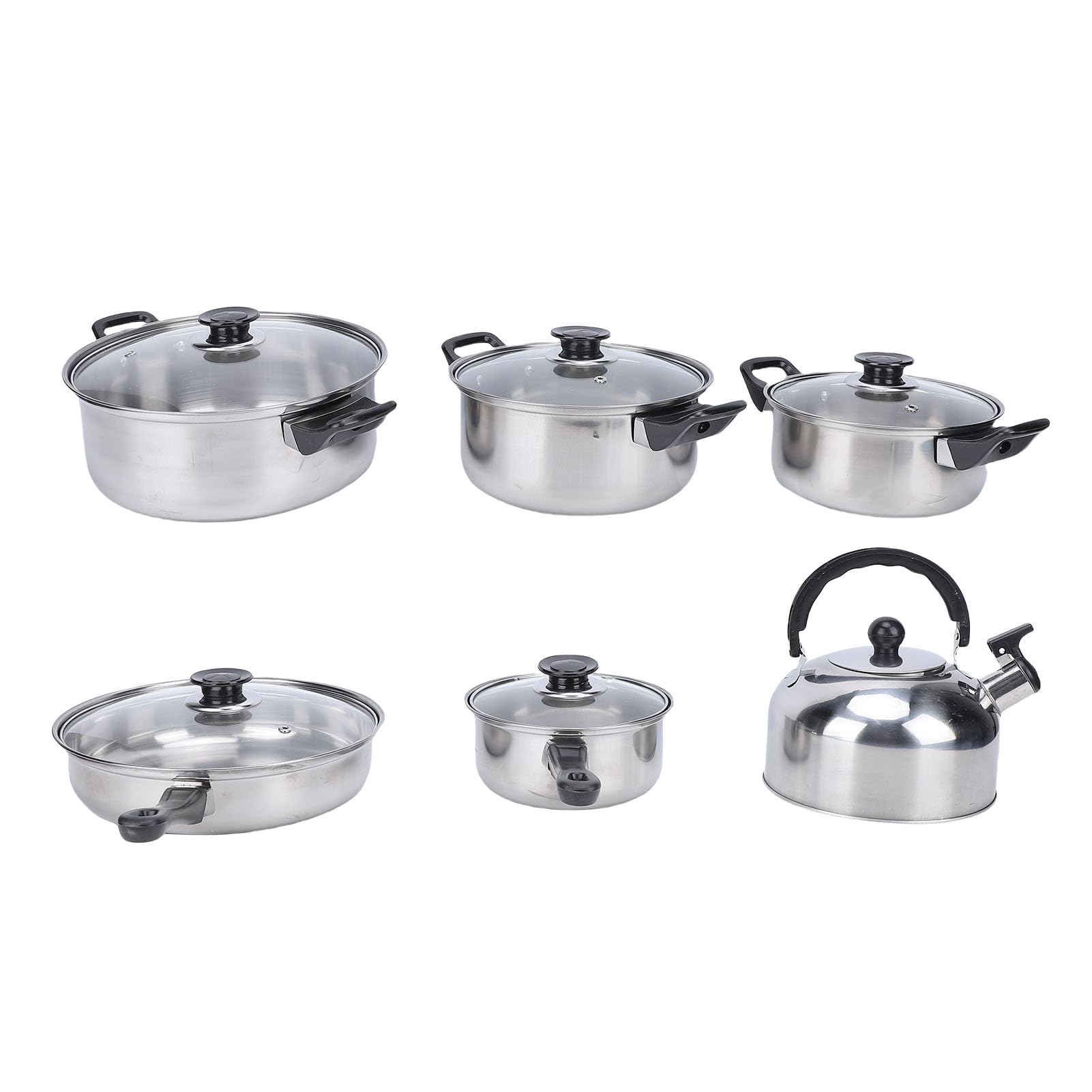 Mingzhe Juego de Utensilios de Cocina Acero Inoxidable, Ollas y Sartenes Duraderas con Tapas Vidrio para Cocina Profesional y Uso Doméstico