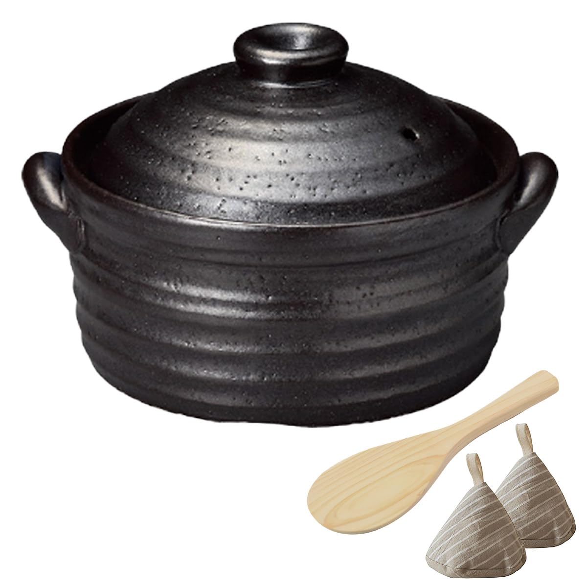 Amazon | 伝統本舗 ご飯釜（炊飯土鍋） IH対応 黒釉メタル 二重蓋 2合