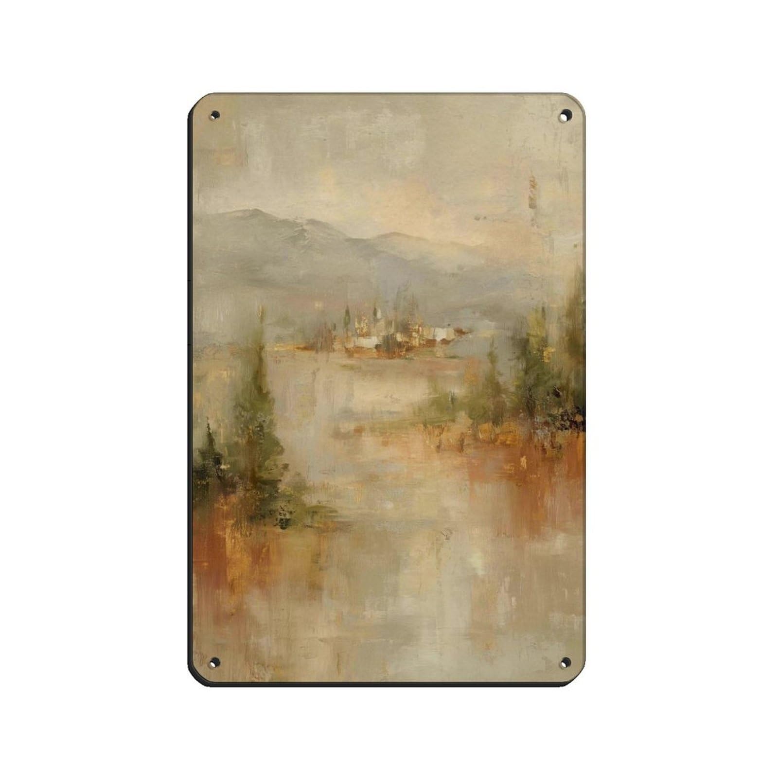 Affiche de peinture de paysage abstrait et panneau en métal vintage pour décoration murale de bar