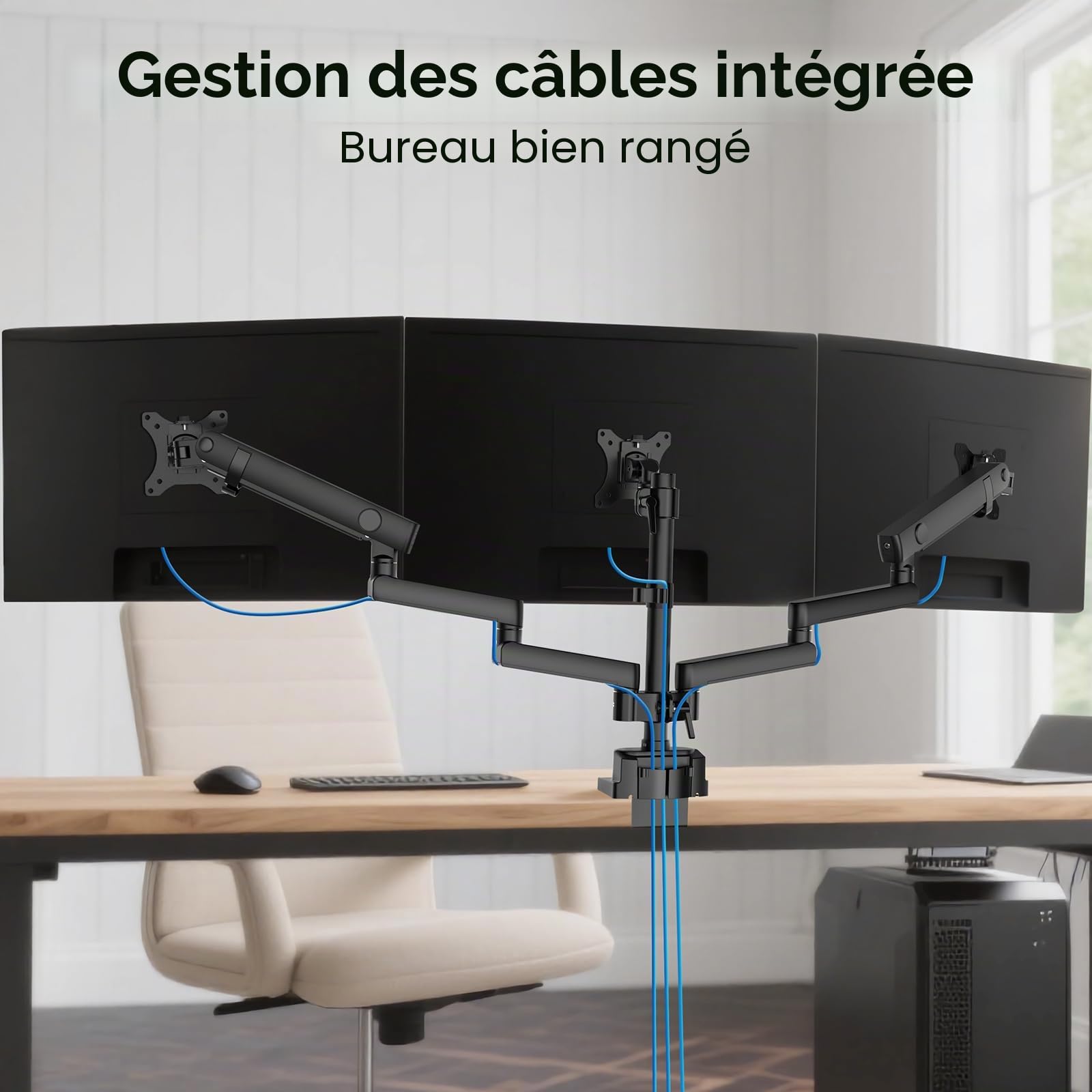 Wiltec Support TV Triple pour 3 Écrans 17"-27" – Fixation sur Bureau orientable +45°-45° et inclinable +90°-90° – capacité de Charge 9 kg – Support télé
