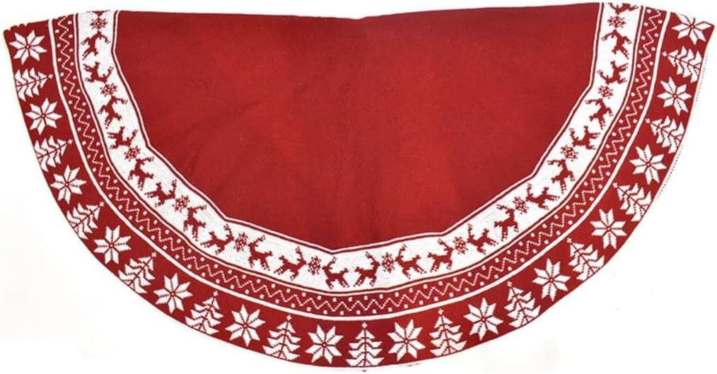 Tree Skirt Christmas Christmas Tree Skirt Knitted Red and White Snowflake Deer Pattern Christmas Tree Apron Christmas Decorations Christmas Skirt Tree(G)