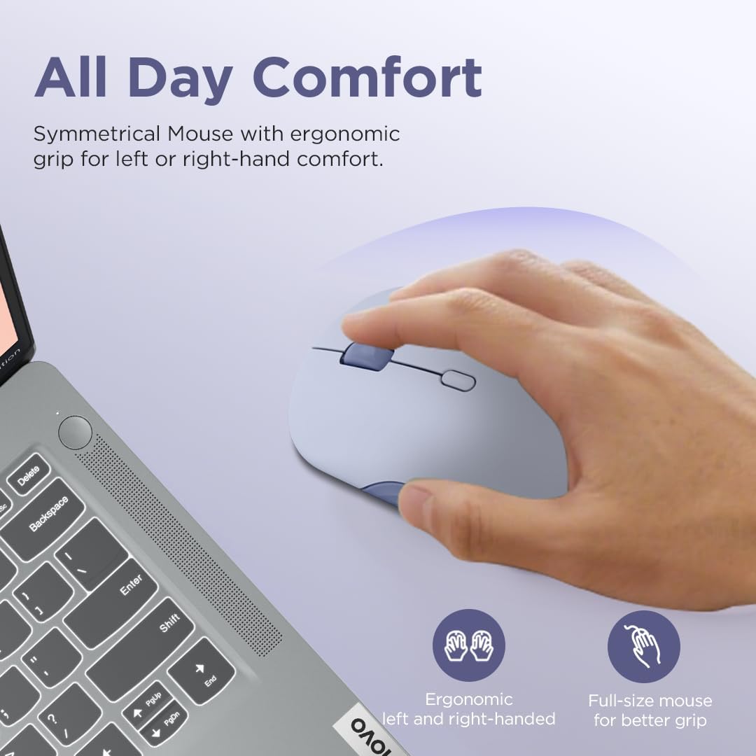 Lenovo 350 Wireless Bluetooth Mouse, Silent Click, 3 Level DPI (1000, 1600, 2400), 36 Month Battery Life, 2 Device Paring, Meta Grape