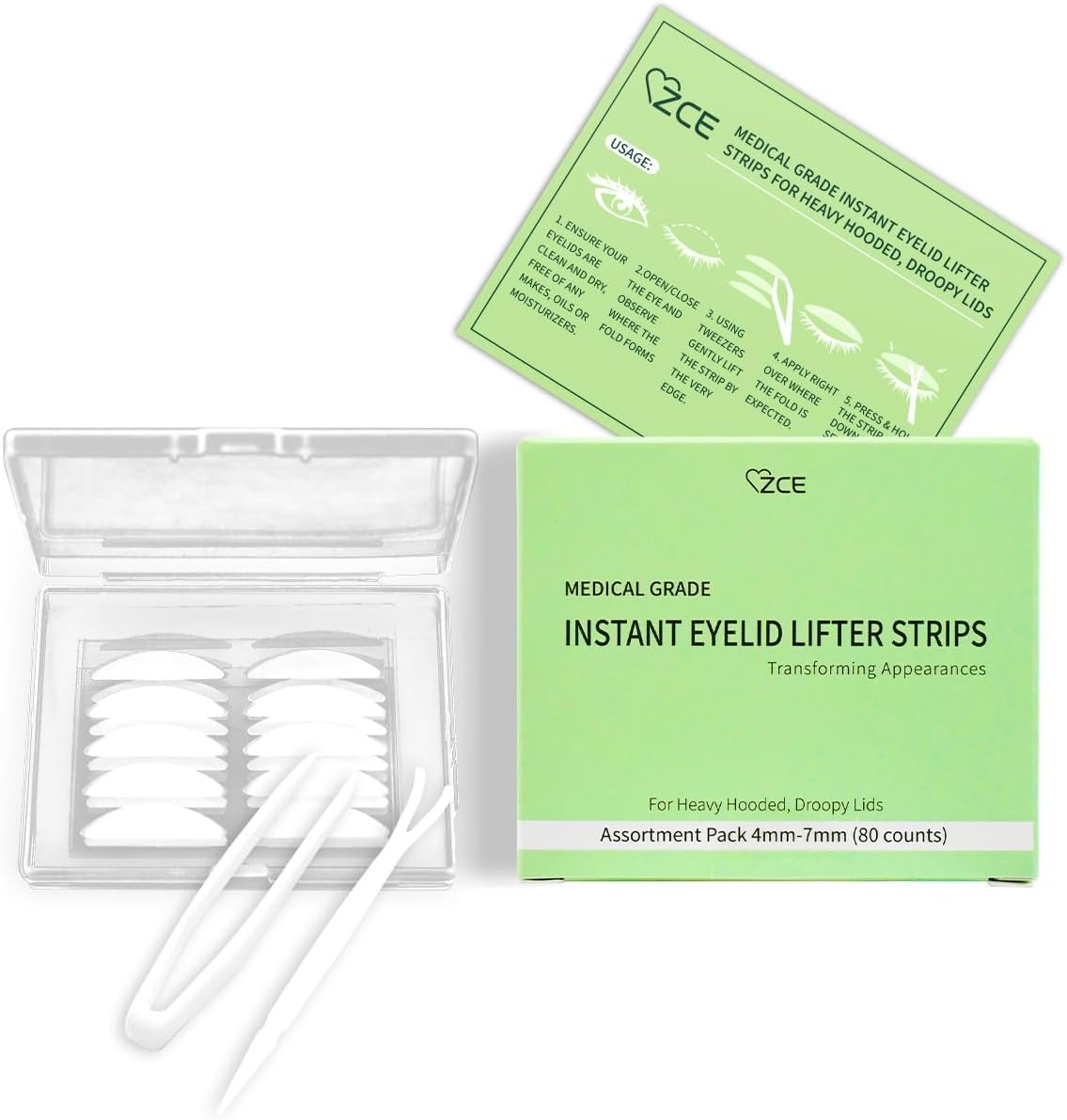 ZCE Eyelid Tape Assortment Pack (4mm 7mm) Eyelid Correcting Strips for Heavy Hooded, Droopy