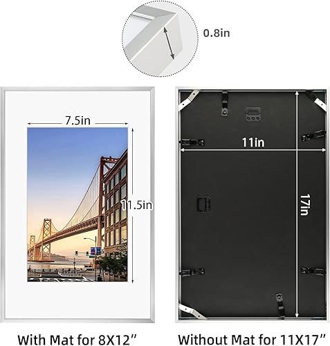 Vista 75 de Frametory - Marco de aluminio de 11 x 14 para fotos de 8 x 10 (en pulgadas), con paspartú marfil, de pared, con gancho de sierra, pestañas Bronce