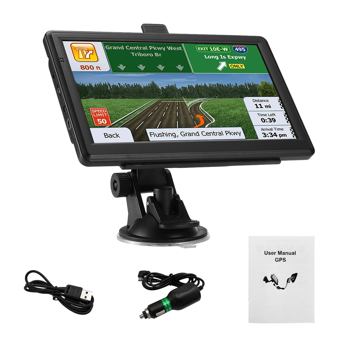 Dickno GPS Navigation for Car, Latest Map 7 Inch Touch Screen Car GPS 256MB 8GB, Intelligent Voice Turn Direction Guidance, Support Multiple Languages, Red Light & Speed Warning, Car Accessories