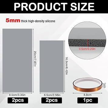 4 Pcs Silicone Heat Press Cover Pad Mat 6.5x2.56x0.2 & 7.87x3.35x0.2 - 2 Sizes - Heat Resistant Foam Heat Press Accessories and Supplies for Hat Press, Transfer Vinyl, DIY Small Business