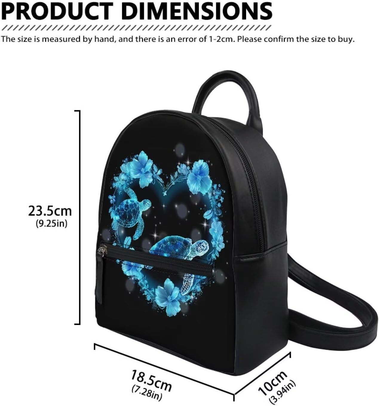 HUGS IDEA Heart Sea Turtle Print Mini Backpack for Women Daypack Purse Teenager Back Pack Small Leather Shoulder Bag