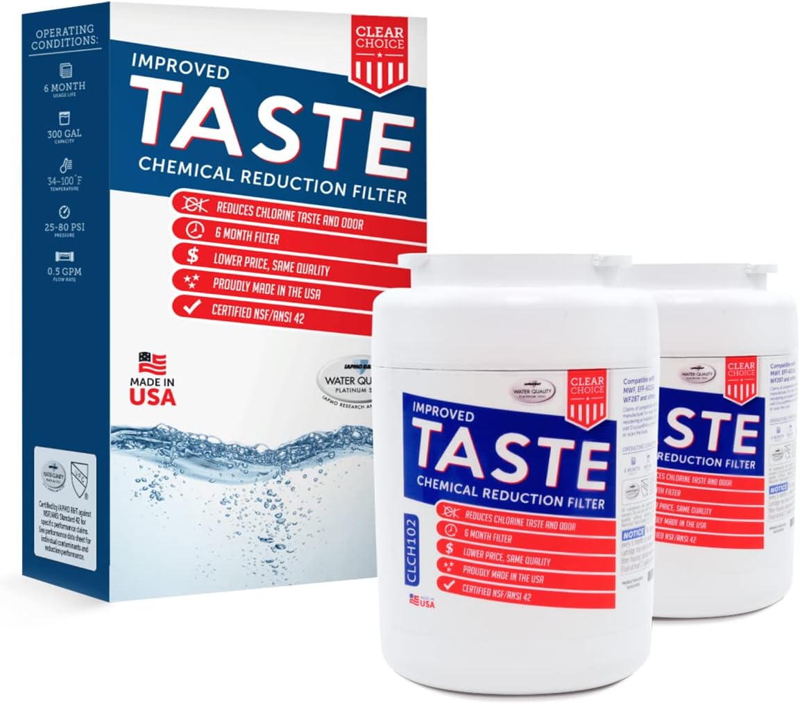 Clear Choice Taste Filter Replacement for GE MWF GWF Filter Compatible with WF287 EFF-6013A FMG-1 FMG1 Refrigerator Water Filter, NSF/ANSI 42, Box of 2, Made in the USA