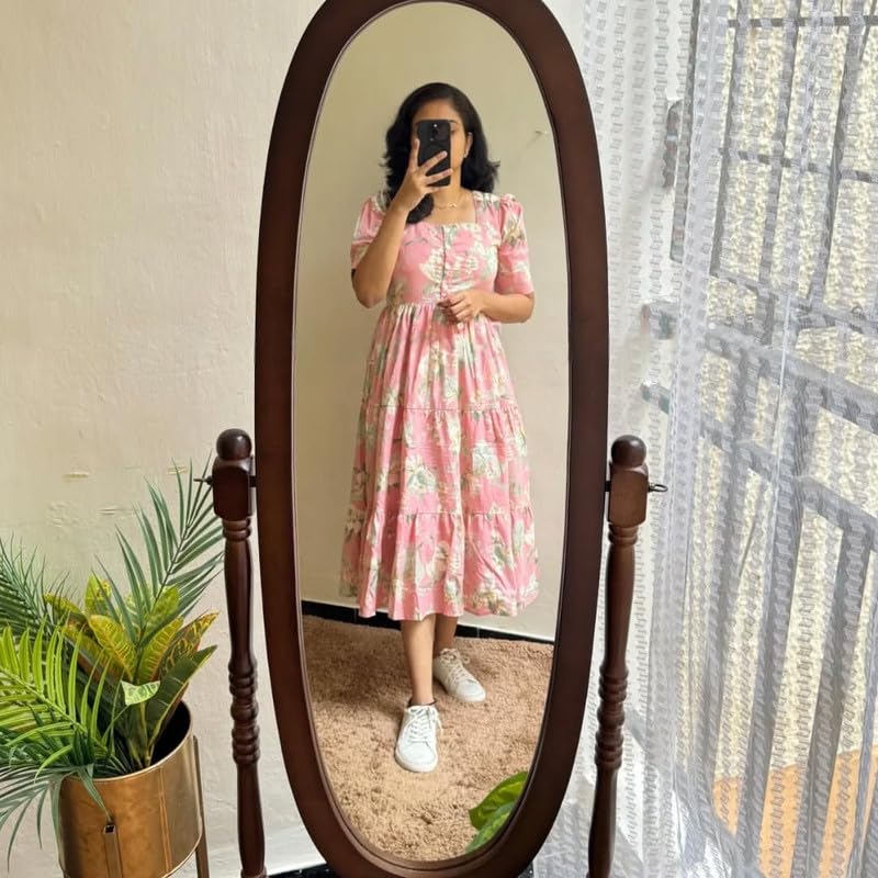 Image of Floral Midi Dress for Women - Summer Boho Dress, Lightweight & Breathable, Elegant Floral Print, Casual & Vacation Outfit, Comfortable Flowy Dress for Women
