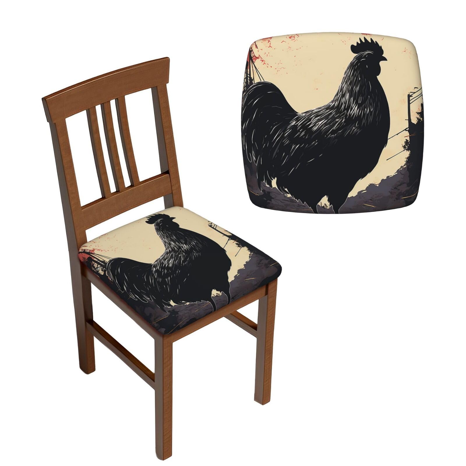 NONHAI 4PCS Dining Chair Seat Covers Set Farmhouse Chicken Stretch Removable Chairs Covers Washable Seat Cushion Slipcovers Protector for Dining Room Kitchen Chairs