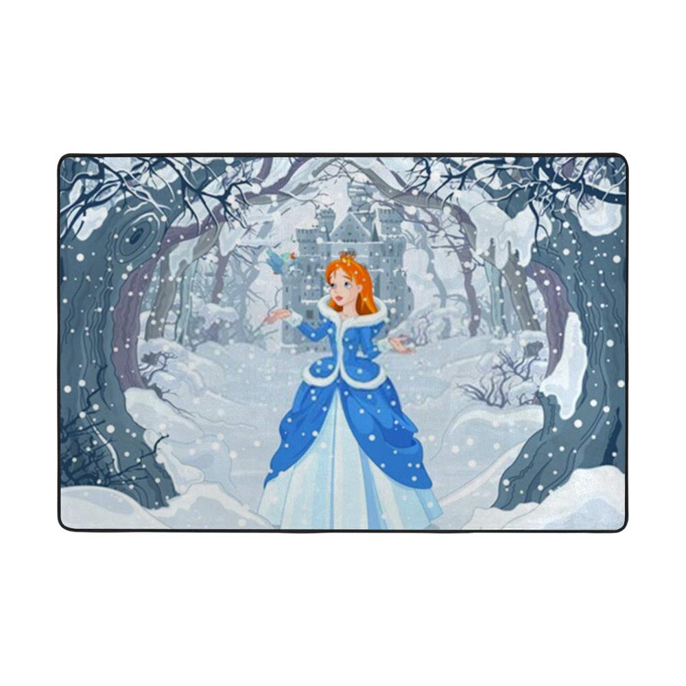 Grand tapis neige château magique en velours corail Ruchen 183x122 cm