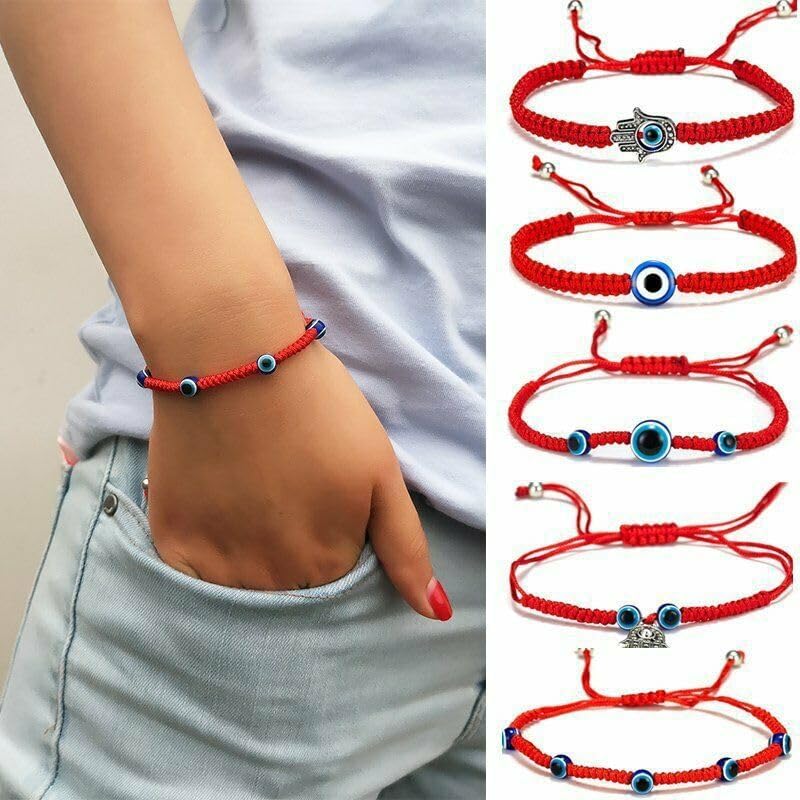 5Pcs Lucky Hamsa Red String Evil Eye Bracelets, Fatima Hand Bracelet for Women Men Braided Kabbalah Adjustable Amulet Pendant Jewelry Gifts - Image 5