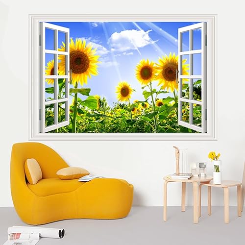 Miniatura 3 de Pintura autoadhesiva 3D, calcomanías de pared falsas para ventana, isla tropical con palmeras, mural de pared, vista de ventana, decoración de pared