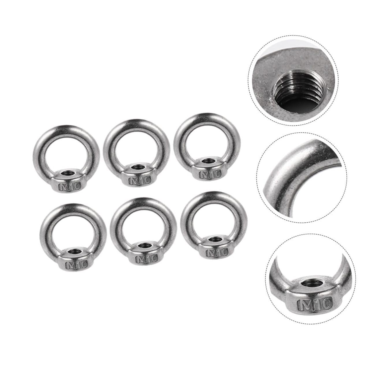 6pcs M10 Stainless Steel Eye Nut Lifting Device Parts Threaded Ring Nuts Heavy-Duty for Industrial Fastening and Hoisting Applications