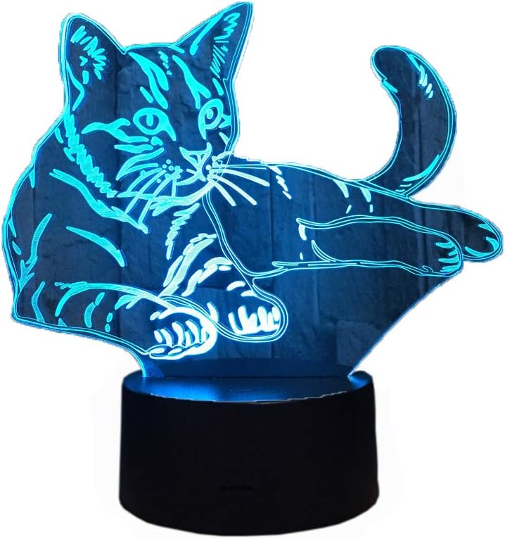 RUMOCOVO® 7 Colorful Cat 3D Lamp LED Night Light USB Touch Table Lamp Children Cute Lamp Bedroom Light Kids Gifts