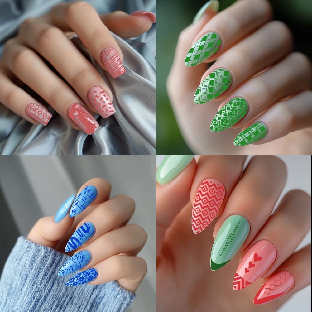 PH PandaHall 3pcs Grids Line Nail Stamping Plates Geometric Texture Nail Art Stencils Graffiti Stripe Manicure Art Templates Minimalist Nails Image Plates for Women Manicures DIY Design Print Supplies
