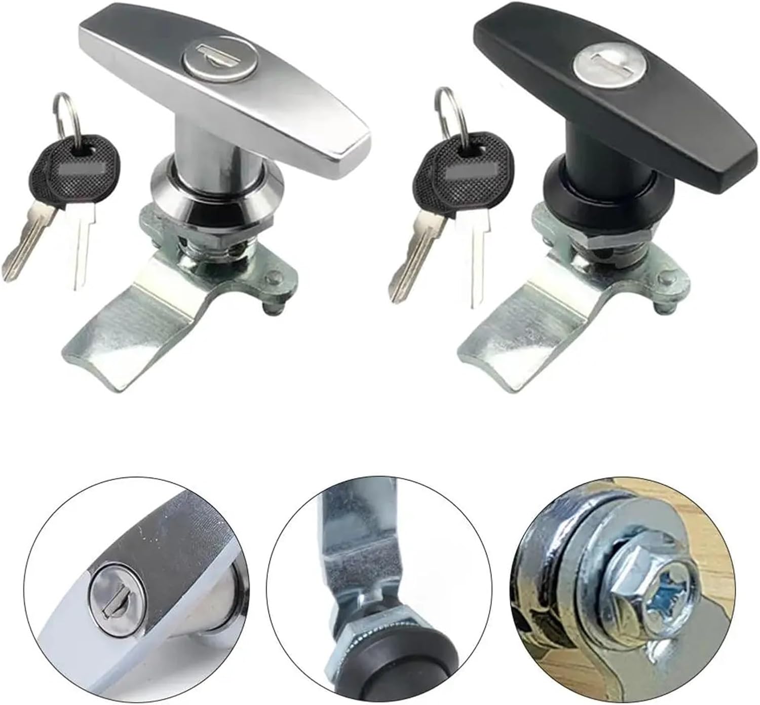 MS324-1-2 Zinc Alloy Black T Handle Latch Quarter Turn Cam Lock 1Pcs(Black with 2 Keys)
