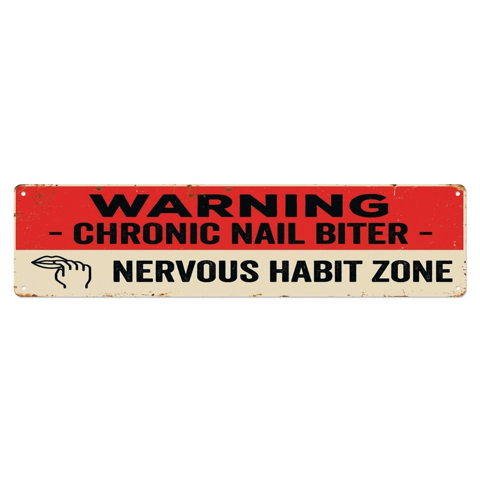 Olhnbad 4X16inch(10X40cm) Vintage Funny Warning Chronic Nail Biter Warning Metal Tin Sign