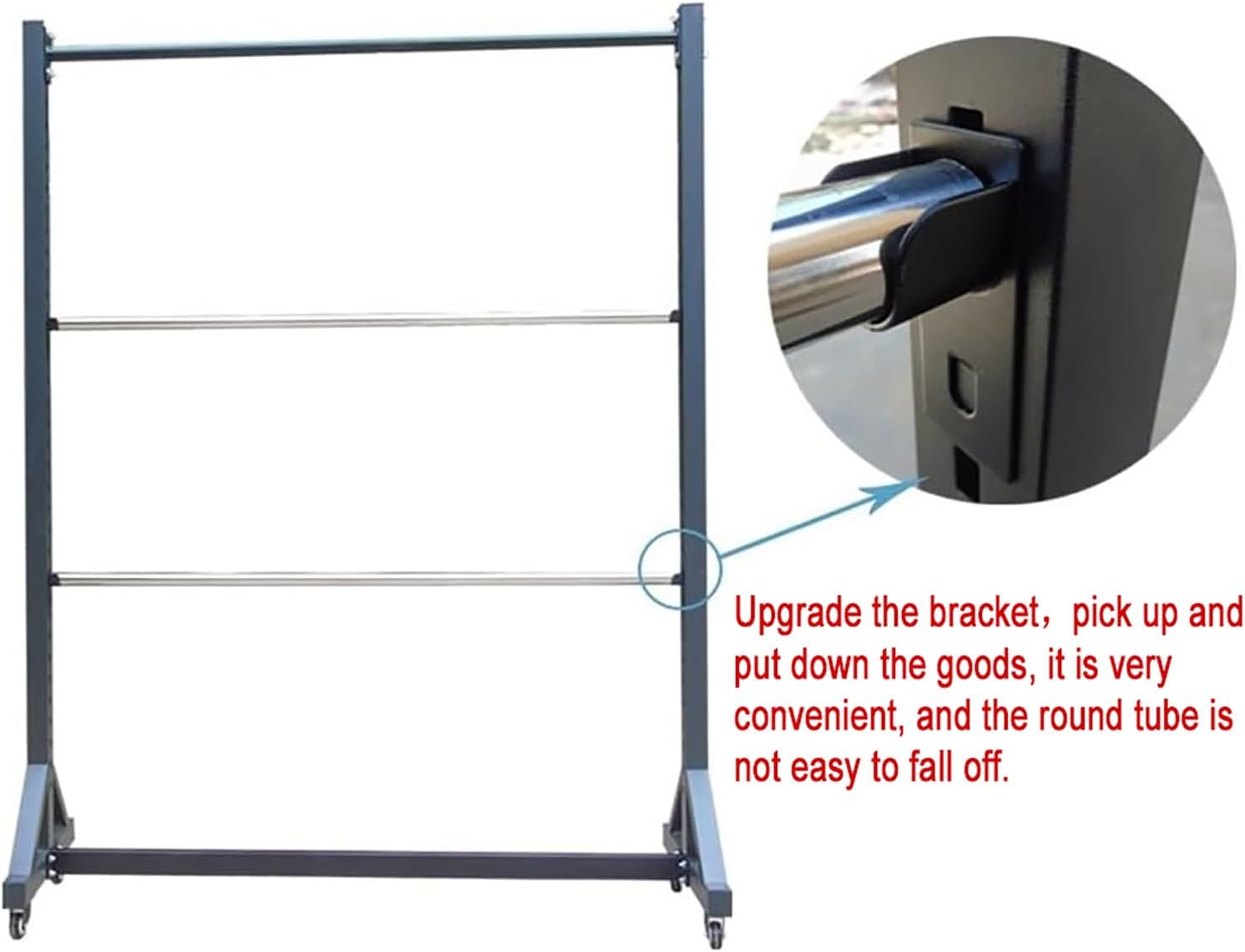 Large Textile Commercial Fabric Roll Storage Rack, Movable Heavy Duty Steel Organiser Holder with Adjustable Hanging Rod & Wheels, for Vinyl/Wallpaper/Window Film/Scarf/Curtain/Quilt(4 Rods,H1.8m-W1.3