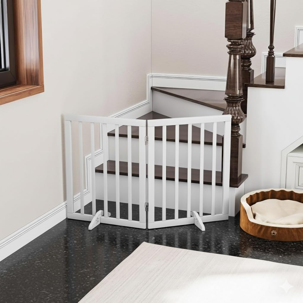 Artistic Touch | Freestanding Wooden Pet Gate, 60 cm Height, 45 cm Width per Panel, Indoor Dog Barrier (White, 2-Panel)-image-19