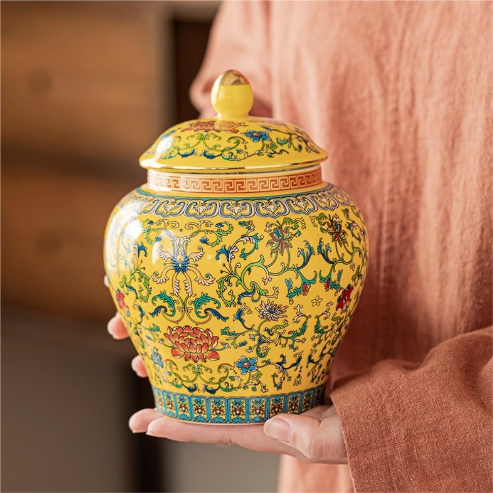 SONGCHAO Sugar Jar Ceramic Loose Tea Storage Container Jar Household Sealed Retro Set Single Jar/Double Gift Box Tea Canister(Single Tank)