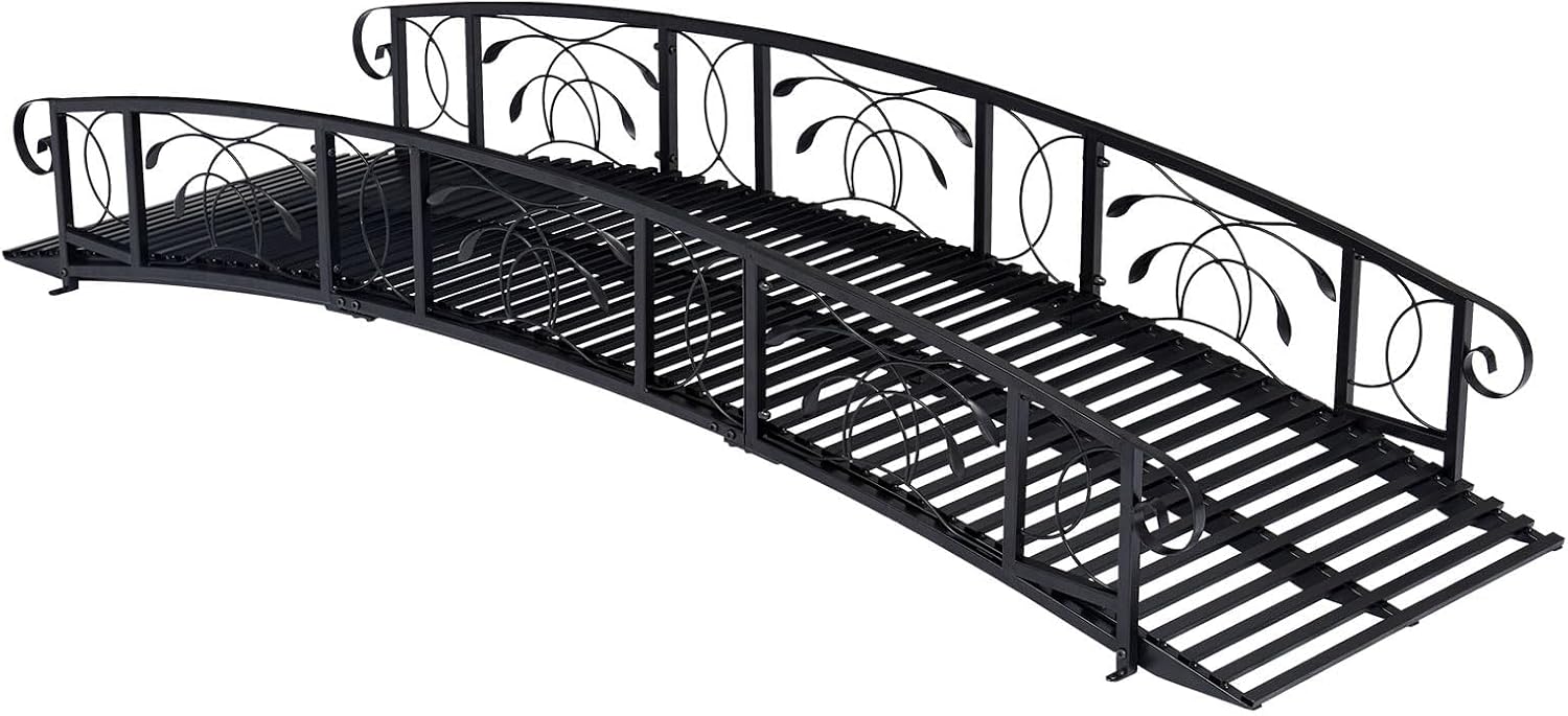 KINTNESS 8 FT Garden Bridges for Outdoors - Metal Arch Backyard Garden Bridge with 440 lbs, Outdoor Footbridge with Safety Guardrails, Decorative Garden Bridge for Pond, Yard, Creek, Stream