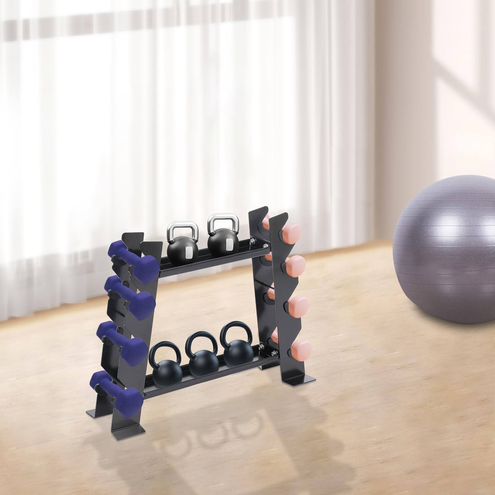 Soporte de pesas multifuncional, soporte para pesas con capacidad de peso de 150 kg, soporte de disco ajustable para mancuernas y pesas rusas